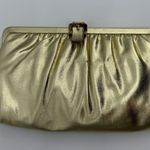 Vintage Unbranded Gold Metallic Shiny Clutch Bag Evening Formal Buckle Satin Photo 0