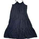 *New DIP Linen Blend Womens Sundress Womens XL Black Stripe Tiered Lined Dress Photo 4