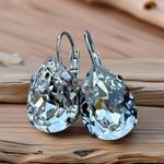 Handcrafted earrings with clear sparkly teardrop Swarovski crystal Silver Photo 1