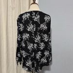 Vera Wang Simply  Blouse Black Women Roll Tab Popover Sleeve Chiffon Floral L Photo 4