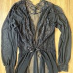 Sheer Black Lace Floor Length Tie Front Gown Size L Photo 5