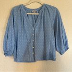 Badgley Mischka Women's Medium Pastel Blue Swiss Dot Cotton Puff Sleeve Blouse Photo 1