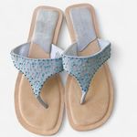 Y2K Fairy Mermaid Boho Hillard & Hanson beaded thong sandals slippers flats open peep toe Genuine Leather Sz 10 Blue Photo 2
