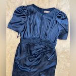 Mac Duggal NWOT PUFF SLEEVE PLEATED BODICE DRAPED slit midi size 14 Photo 3