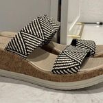 Bzees For Lifestride Resort Raffia Wedge Sandals Women's Sz 10 Black White Beige Photo 0