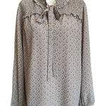 Pleione Brown Printed Lined Tie Bow Blouse Women's Top Size Medium | 26-21 Photo 0
