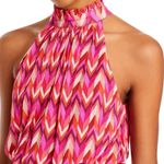AQUA  Pink Chevron Halter Dress‎ Ruffle Hem Sleeveless Party Cocktail Photo 2