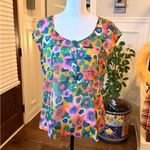 Modcloth NWOT Chiffon Multicolor Floral Button Front Semi Sheer Tiered Blouse Photo 1