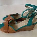 AGL Attillo Giusti Leombruni Mixed Media Turquoise Wedges Size 39.5 IT/ 9US Tan Photo 2