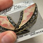 Vintage Edgar Berebi Coral & Gold Tone Earrings Pierced Artsy 1980s Pink Photo 3