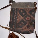 Uchi Gold Splattered Small Canvas Crossbody Equestrian Boho Vintage Wear Purse Brown Photo 7