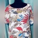 Melissa Paige Blouse SZXL White Popover Split Grommet Sleeve Geo Nature Print Photo 1