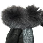 Ladies M Black Leather Mittens Faux Fur Trim Thinsulate Photo 8