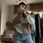 Mango Checkered Beige and Brown Sweater Photo 0