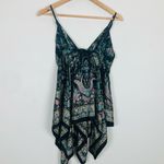 Vintage Y2K black silk paisley floral print babydoll handkerchief hem cami. S Photo 4