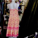 None Tiered Boho Floral Strappy Sleeve Maxi Dress Photo 4