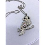 Silver Jeans Necklace - Owl silver pendant necklace rhinestone Photo 4