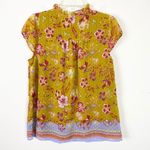Joie  Mustard Yellow & Red Floral Swiss Dot Cap Sleeve Blouse Top Shirt Size M Photo 3