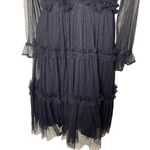 Mille GABRIELLE SHEER SLEEVE TIERED MIDI DRESS IN BLACK TULLE sz S Photo 5
