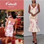 FEHAUTE Pink Floral Mermaid Skirt V Neck Sleeveless Mermaid Midi Dress Size 4 White Photo 5