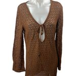 NEW Anrabess Brown Long Sleeve Open Knit Keyhole Beach Cover Up Dress Size S Photo 0