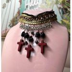 Topshop Silver Gold Black Skulls Cross Stacked Chain Choker Statement Necklace Photo 0