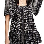 Free People  Hearts Desire Black Ivory Print Square Neck Ruffle Hem‎ Mini Dress S Photo 0