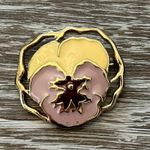 Gorgeous Vintage Flower Power Pansy Gold Tone Metal Purple Yellow Enamel Photo 2