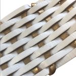 VTG Leather Woven White Bronze Belt Large Oval Brass Buckle Size M Boho Photo 2