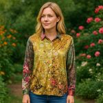 Chico's NWOT Chico’s Velour Button Down Oriental Floral Whimsical Feminine Ethereal XL Photo 1