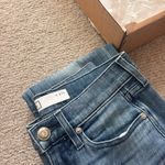 AYR  The Bomb Pop blue denim high-rise straight-leg jeans with a raw hem. Photo 2