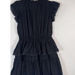 TALULAH Womens Dress Black Mini Layered Ruffle Swiss Dot V Neck Fit Flare Small Photo 7