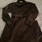 ZARA black satin thick belted shirt dress women’s small Photo 0