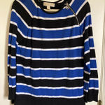 Michael Kors Michael Blue Striped Zipper Detail Thick Knit Long Sleeve Shirt #Gr Photo 0