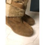 70's SNOWLAND Women's Beige Suede Leather TALL Boots Faux Fur Wedge Heel Sz 7 Photo 2