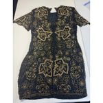 Black Tie Beaded Dress Size 10 Gold Flowers Vintage Cocktail‎ Party Photo 5