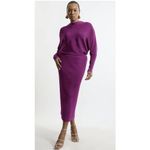 Karen Millen Women's Drape Knit Bat Wing Pencil Midi Dress Size Small Purple Photo 1