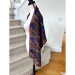 Vintage 80s Olive Cobalt Blue Burgundy Silk Lotus Floral Paisley Scarf Photo 2