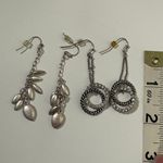 Lia Sophia Lia Sophie Silver Tone Dangle Earrings Leaf Design & Crystal Hoop Duo Photo 4