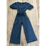 En Saison Puff Sleeve Belted Denim Wide Leg Jumpsuit Medium Blue Photo 7