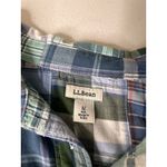 L.L.Bean Patchwork Madras Shirt Womens M Blue Plaid Cotton Button Up Long Sleeve Photo 2