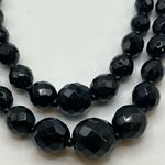 VINTAGE Faceted Jet Black Glass Beads Double Strand Western Germany Signed‎ Photo 3