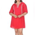 Red Embroidered Trim Gauzy Boho Shift Mini Dress by White Mark Women’s 2X Photo 2