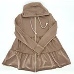 PaperMoon Womens Small Tiered Ruffled Zip Up Hooded Drawstring Top Brown Jacket Photo 3