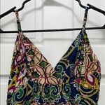 Aryeh  100% Cotton Vibrant Patterned Boho Beaded Babydoll Tank Top - Size Small Photo 6