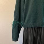 Cotton Jewel Emerald Green Soft Knit Ostrich Feather Sleeve Trim Sweater Size M Size M Photo 3