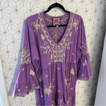 Johnny Was  Arzella Knit Easy Tiered Dress Purple Embroidered Photo 6