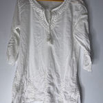 West Indies White Tunic Cotton Swim Cover Embroidery Detail Large Photo 0