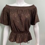 White House | Black Market  off the shoulder brown & gold top NEW Photo 3