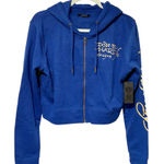 Ed Hardy  Blue Tiger Lotus Cropped Hoodie Blue Long Sleeve Full Zip Size XL NEW Photo 0